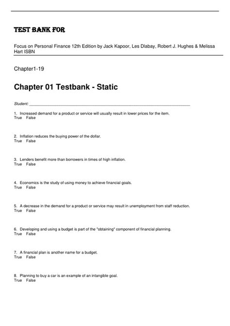 Test Bank for Focus on Personal Finance 12th Edition by Jack Kapoor ...