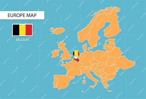 Premium Vector | Belgium map in Europe, icons showing Belgium location and flags.