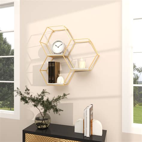 DecMode 24" x 6" Hexagon 3-Tier Gold Wall Shelf - Walmart.com
