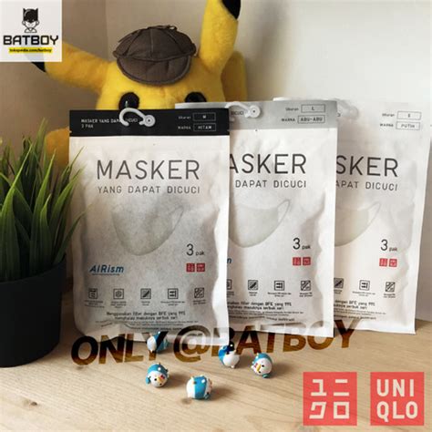Jual UNIQLO AIRism Face Mask Washable / Masker Kain (Isi 3pcs) - Abu ...