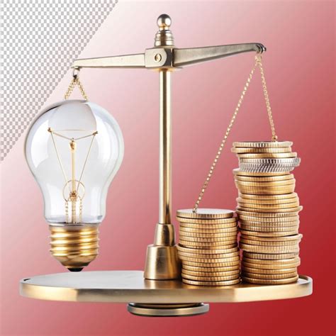 Light bulb with stack of coins a scale mockup isolated on transparent ...