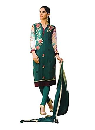 Buy AAVYA Embroidery Georgette Peacock Green Salwar Suit with Matching ...