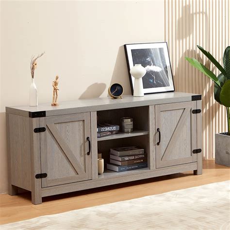 Buy RYNSTO 58 Inch Double Barn Door TV Cabinet with 3-Tier Adjustable ...