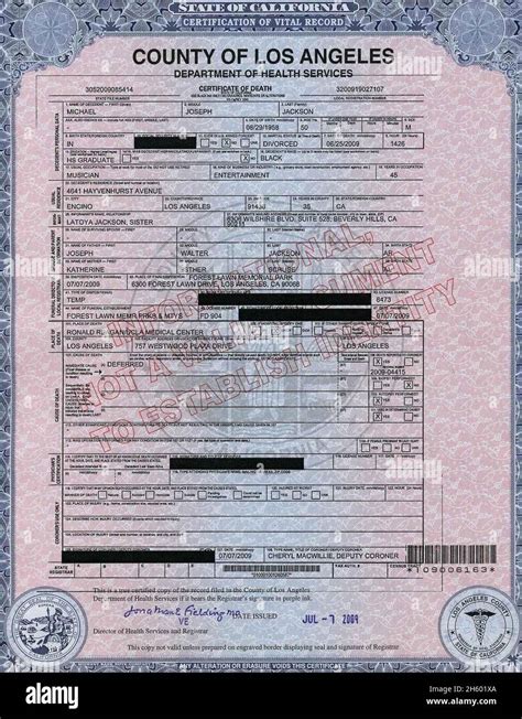 Michael jackson death certificate hi-res stock photography and images ...