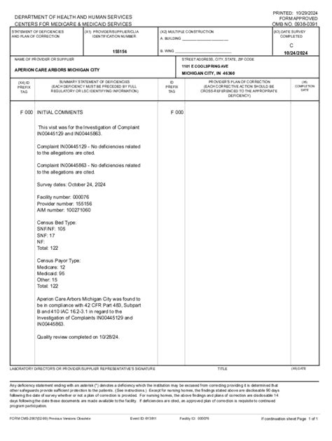 Fillable Online Statement of Deficiencies and Plan of Correction Fax ...