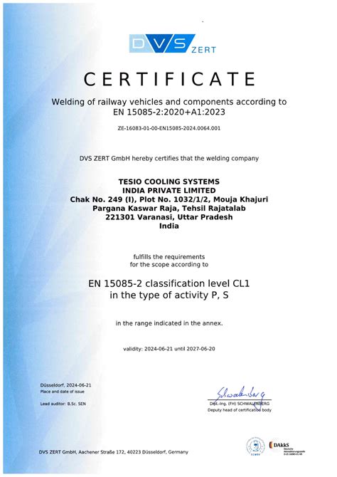 Tesio Certificates | Tesio Cooling Systems India