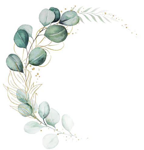 Wreath made of green and golden watercolor eucalyptus leaves wedding illustration | Premium ...