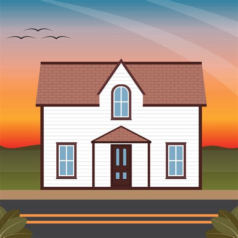 Road Side House In Sunset Illustration, House Illustration, Home Illustration, Interior Design ...