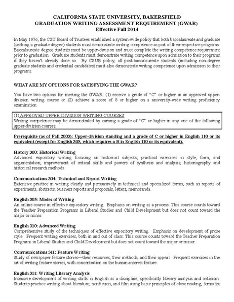 Graduation Writing Assessment Requirement