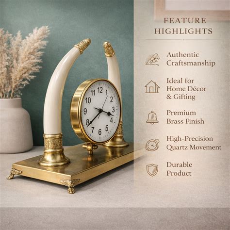 Tusks Table Clock with Brass Base for Living Room & Office | 14 inch ...