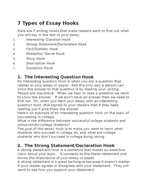 7 Types of Essay Hooks - 7 Types of Essay Hooks Here are 7 writing ...
