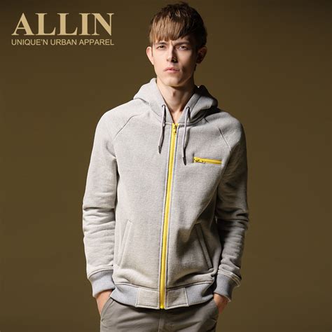 ALLIN 卫衣男2014春装新品韩版休闲修身拼色连帽开衫卫衣薄外套潮_绚烂衣馆