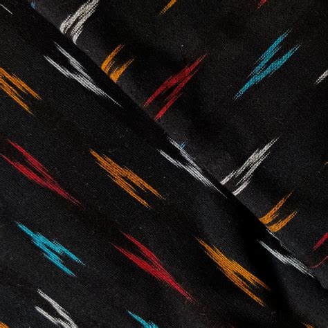 Pure Cotton Black Ikkat With Maroon Blue Mustard And Grey Tiny Weave W ...