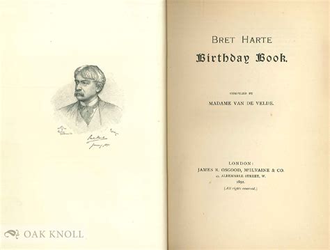 BRET HARTE BIRTHDAY BOOK by Velde, M. S. van de, Mme. (compiler): (1892 ...