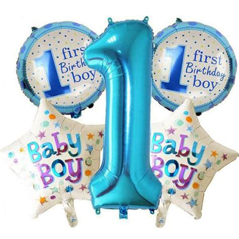 1st Birthday Foil Balloons Bouquet Set - Boy | 1st Birthday Party ...