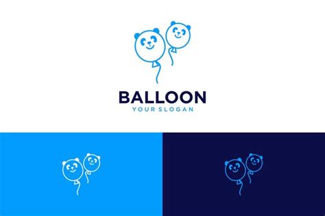 Ballon-Logo-Design mit Strichzeichnungen und Panda | Premium Vektor
