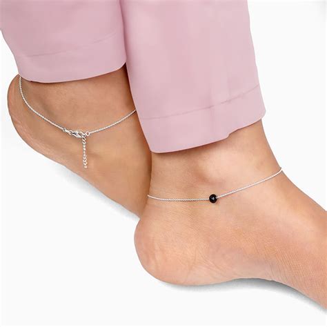 Silver Minimal Black Bead Anklet – GIVA