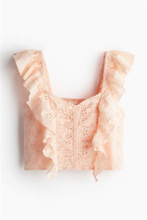 Cropped broderie anglaise blouse - Powder pink - Ladies | H&M IN