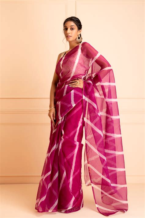 Purple Organza Hand Dyed | Leheriya Saree – Geroo Jaipur