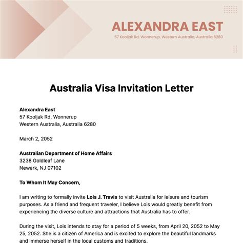 Invitation Letter Sle For Australian Tourist Visa - Infoupdate.org