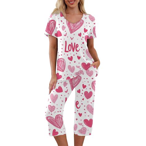 LHVUOA Valentines Day Pajama Set for Women Heart Print Pajama Sets ...