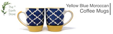 Buy The Earth Store Moroccan Yellow Blue Coffee Mug Set of 2 Ceramic ...