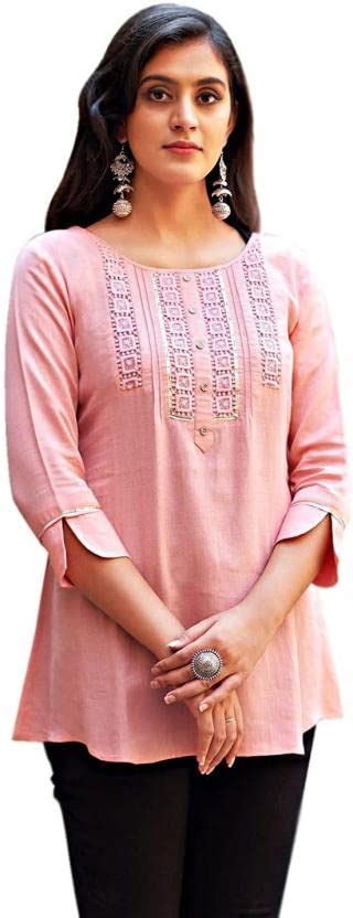 RR SA KURTIS Womens Round Neck 3/4 Sleeve Casual Cap Sleeves ...