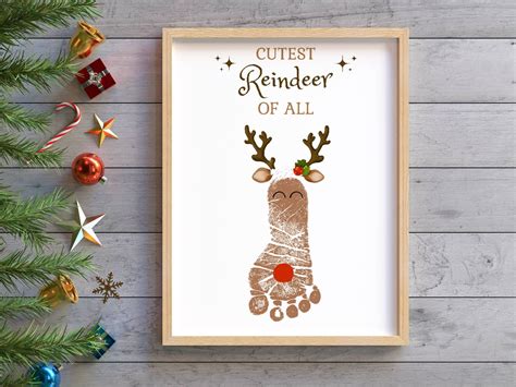 Reindeer Footprint Craft, Christmas Art Template, Printable Christmas ...
