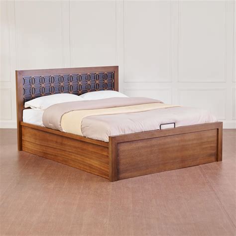 Buy Marigold Solid Wood Queen Bed with Hydraulic Storage - Brown from ...