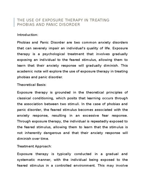 The Use of Exposure Therapy in Treating Phobias and Panic Disorder ...