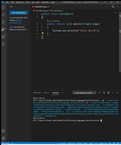 HelloWorld Java in vs Code 的图像结果