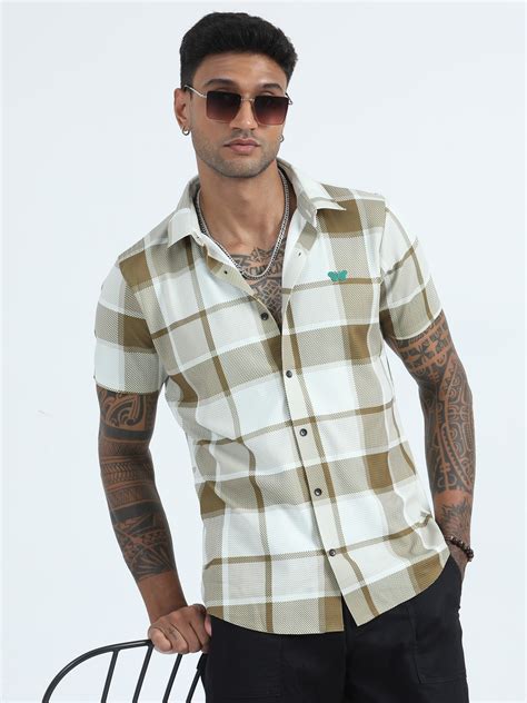 Buy Classic Waffle Brown Colour Check Shirt For Men Online