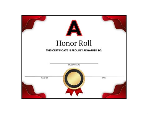A Honor Roll Student Award Honor's Day Ceremony Graduation Certificate ...