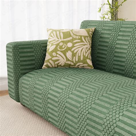 Lukzer Pastel Shades Textured Sofa Cover - Green Dotted Stripe (SC-066