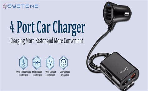 Systene 36W 8A 4 Port USB QC 3.0 Car Charger Front Back Seat with 6 ...
