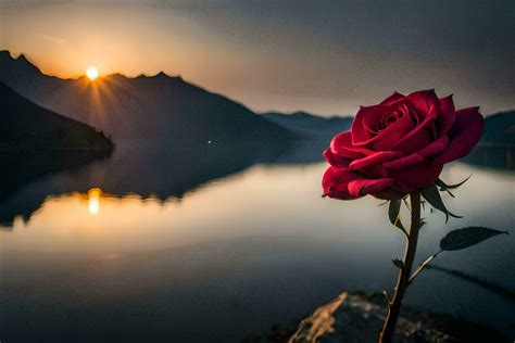 photo wallpaper the sky, mountains, lake, the sun, rose, person, the ...