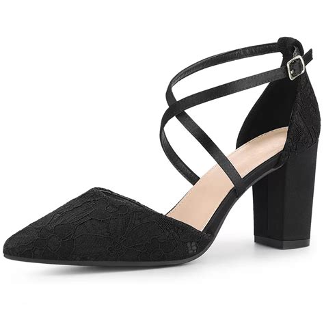 Crisscross Straps Closed Toe Block Heels Lace Pumps for Women