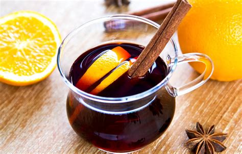 Wallpaper wine, oranges, sticks, drink, fruit, cinnamon, citrus, spices ...