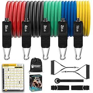 FEGSY 5 in 1 Exercise Resistance Toning Tube Set with Door Anchor, Foam ...