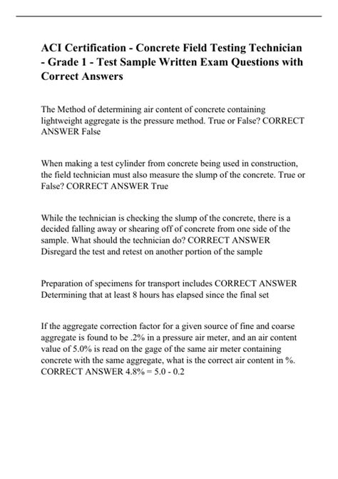 ACI Certification - Concrete Field Testing Technician - Grade 1 - Test ...