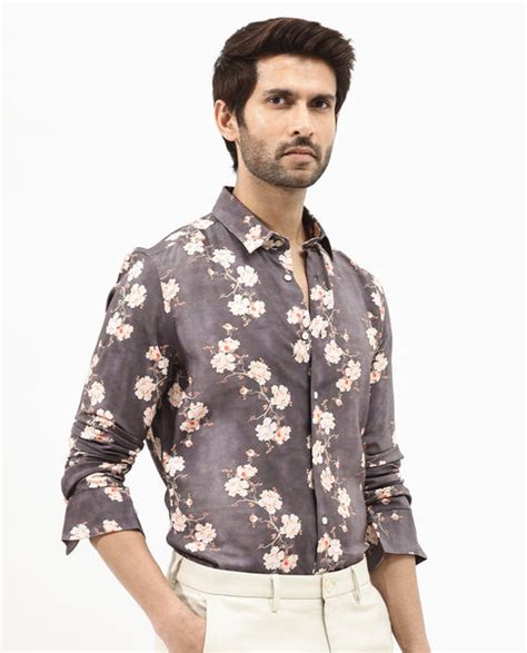 Buy Drang - Dark Brown Regular Fit Floral Print Shirt| Rare Rabbit