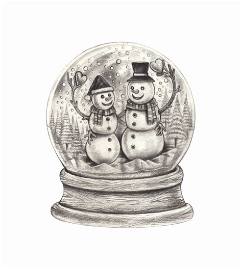 Snow globe snowman christmas design by hand drawing. 35667441 Vector ...