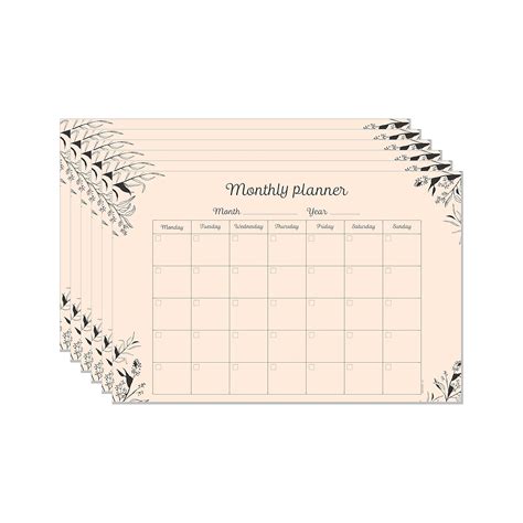 ESCAPER Flower Theme Monthly Planner Sheets - Pack of 6, A3-Sized ...