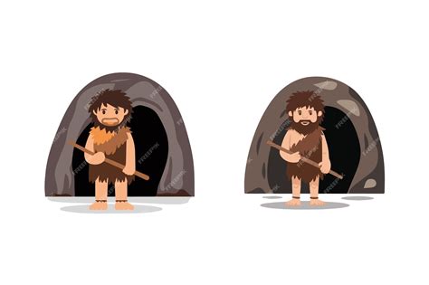 Пещерный человек Дизайн персонажей Векторная художественная иллюстрация ...