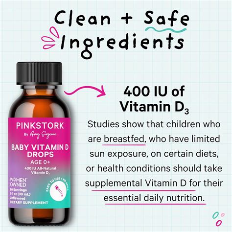 Pink Stork Gotas líquidas de vitamina D3 para bebés 400 UI de vitamina ...
