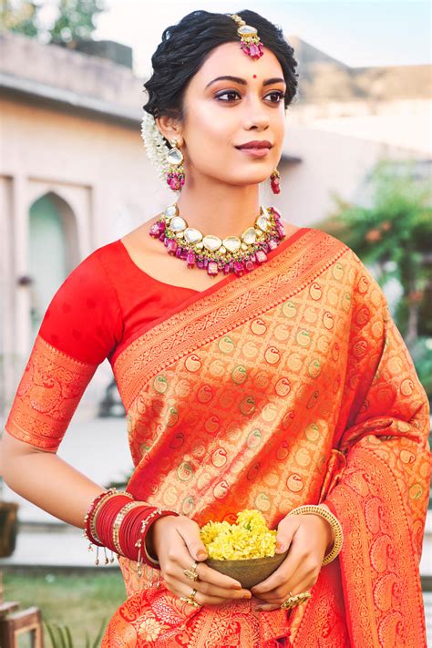 Buy Burnt Orange Kanjivaram Saree 49362 Online | Karagiri