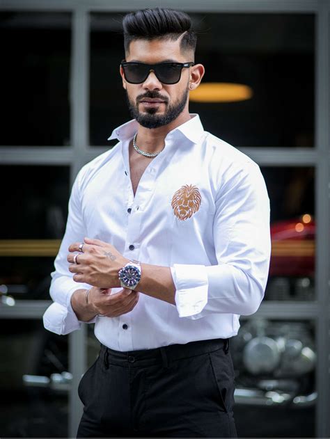 White Golden Embroidered Mufasa Luxury Shirt – The Foomer