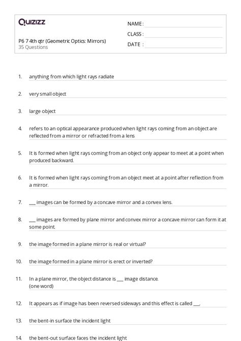 50+ geometric optics worksheets on Quizizz | Free & Printable