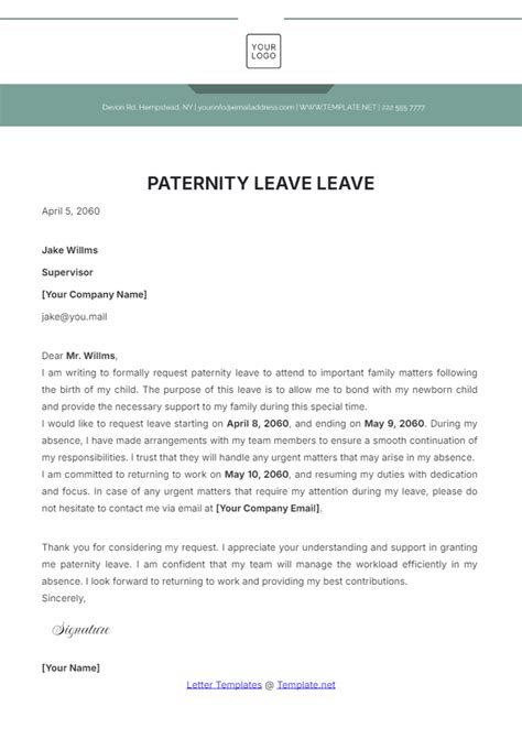 Image result for Paternity Leave Application Sample