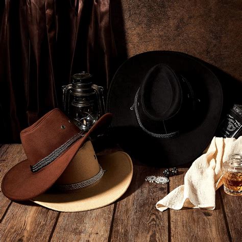 Buy 3 Pcs Fedora Cowboy Hats Men Women Felt Wide Brim Cowgirl Hat ...